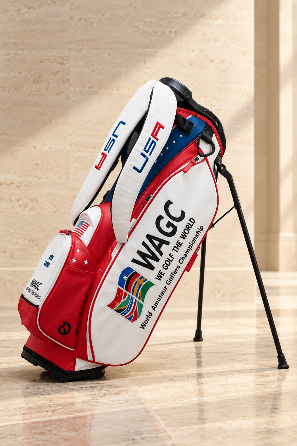 Team USA WAGC stand bag in red, white and blue with national crest